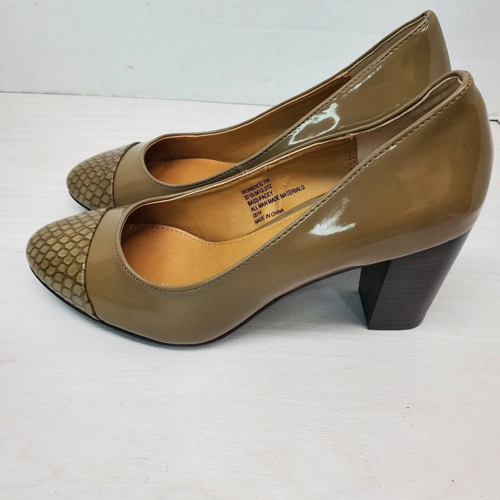New G.H. Bass Pacey Nude Tan Faux Snakeskin Toe Heel Pumps 7M Grandma‎ Core